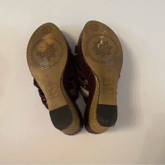 ASH SHOES WEDGE BROWN LEATHER WOVEN BRAID OPEN TOE TAN ROPE SOLES - Picture 12 of 12